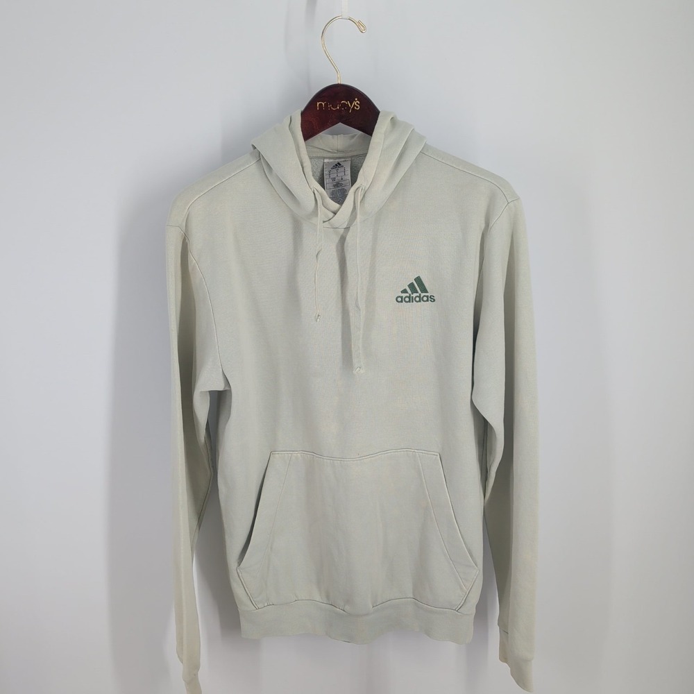 Adidas Feeling Cozy Fleece Pullover Green Logo Sporty Hoodie White Size Small